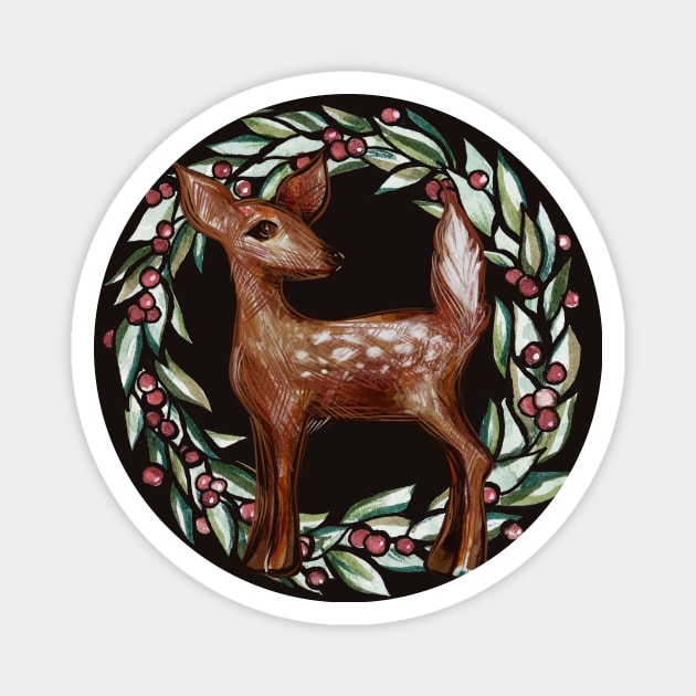 Christmas Fawn Magnet by bubbsnugg